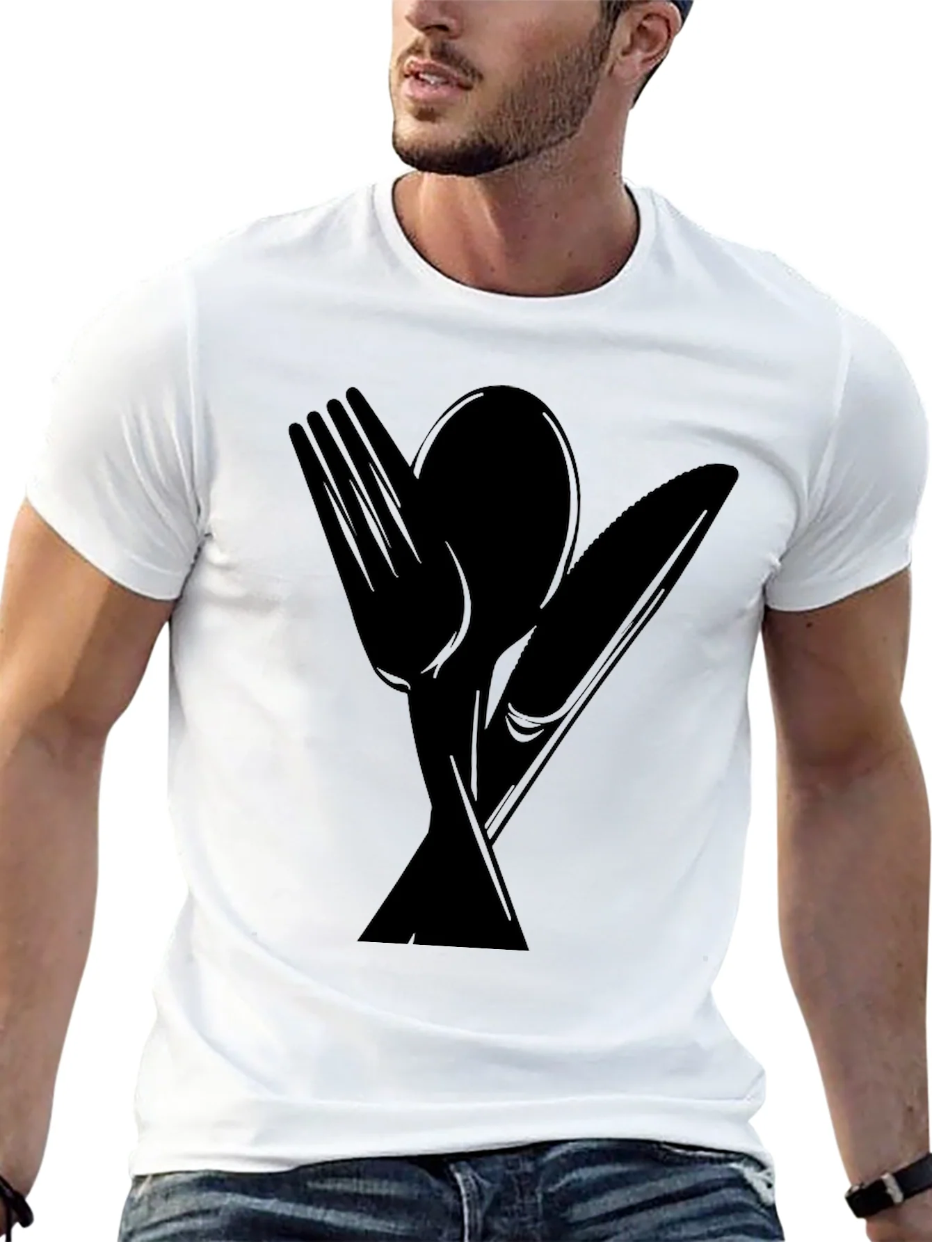 Cutlery Graphic Tee - Black Cotton Blend Shirt