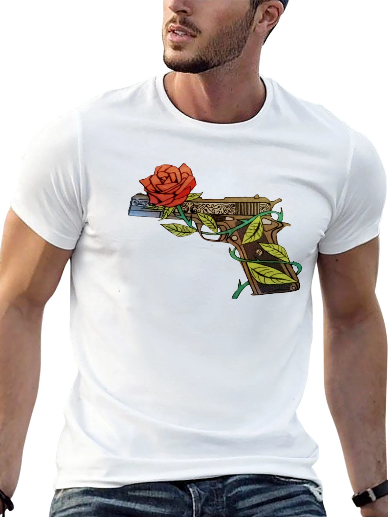 Gun and Roses Graphic T-Shirt - Edgy Streetwear