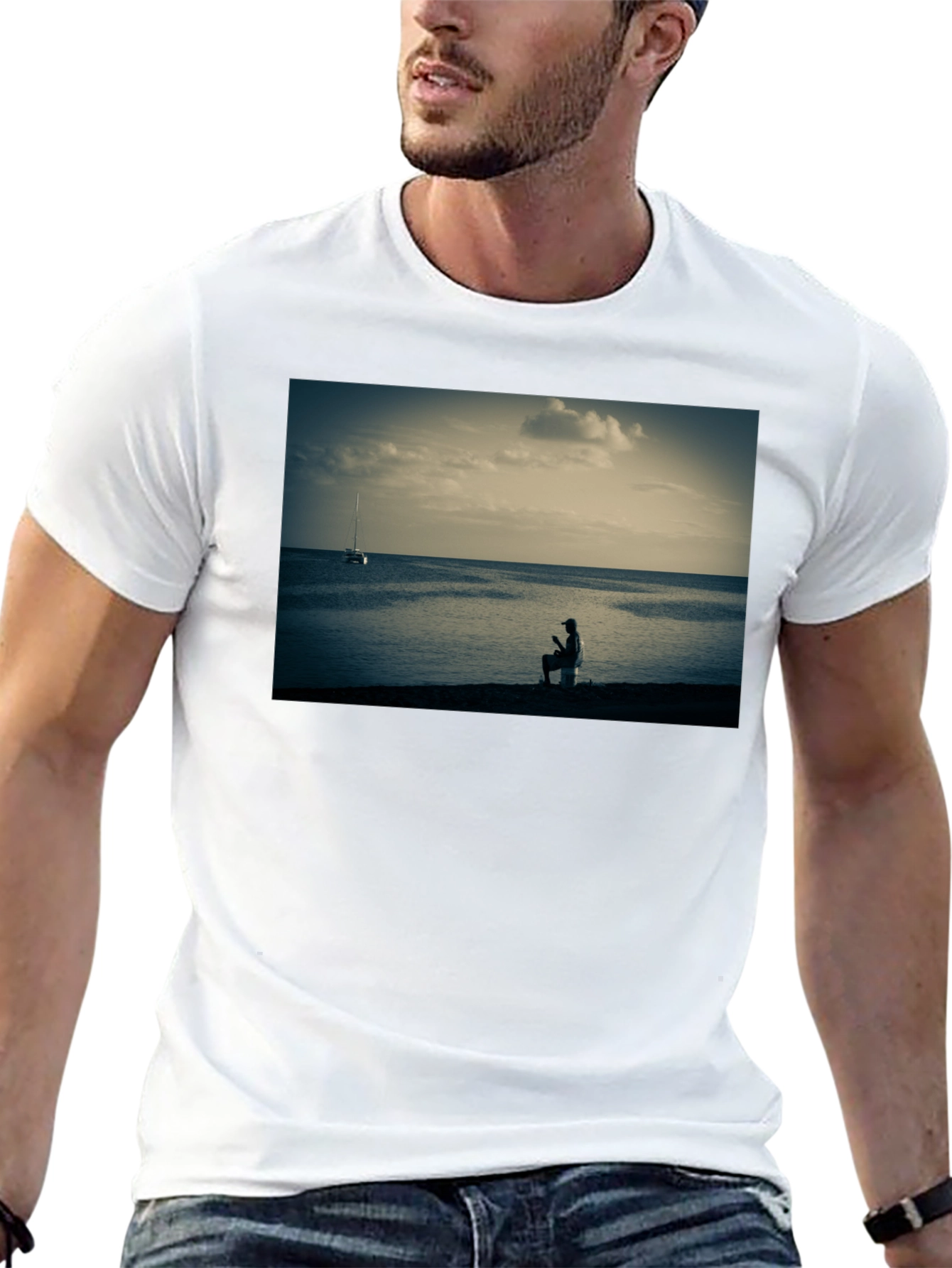 Beach Scene Graphic Tee - Black
