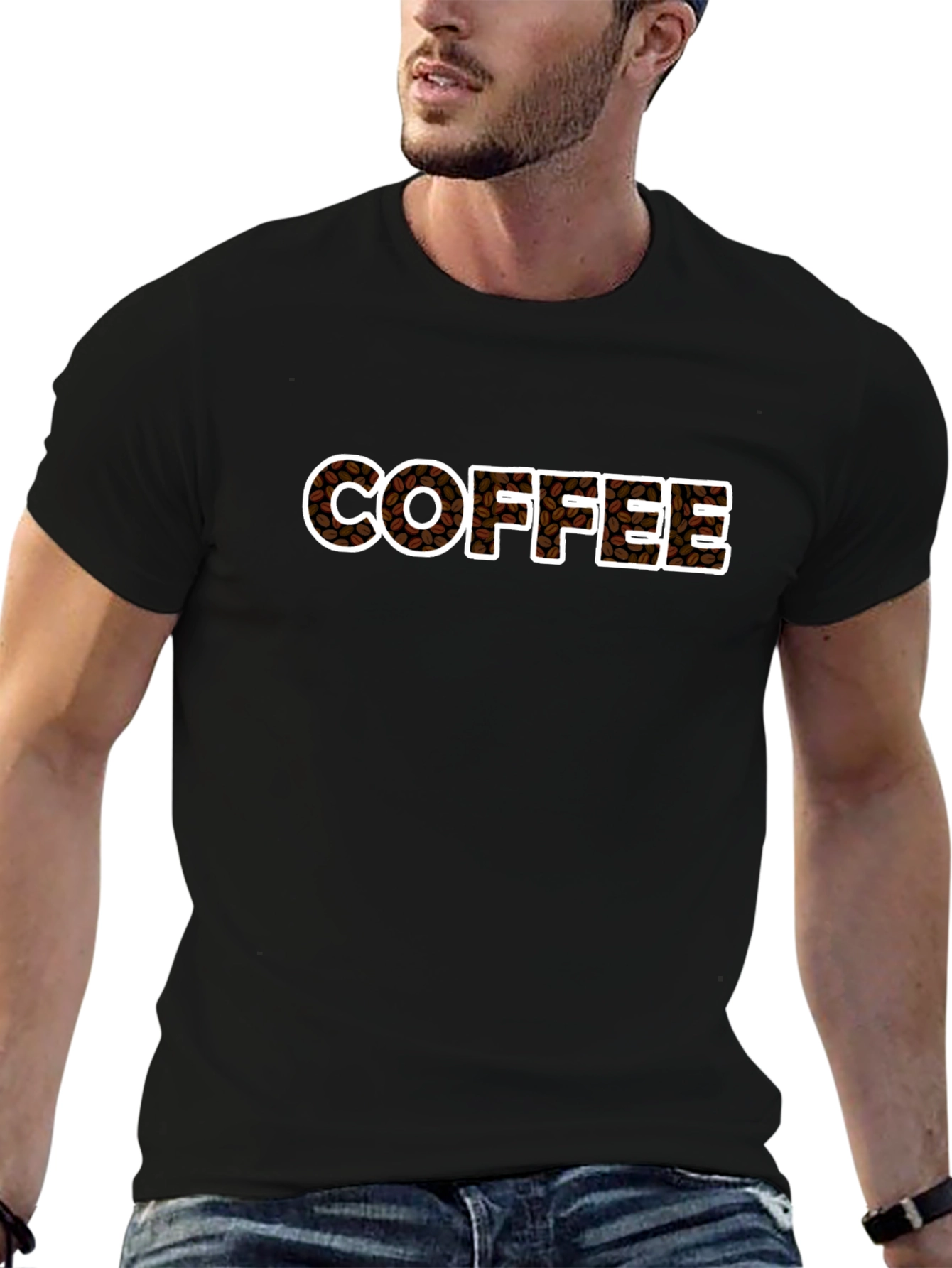 Coffee Bean Lettering T-Shirt - Black Cotton Tee