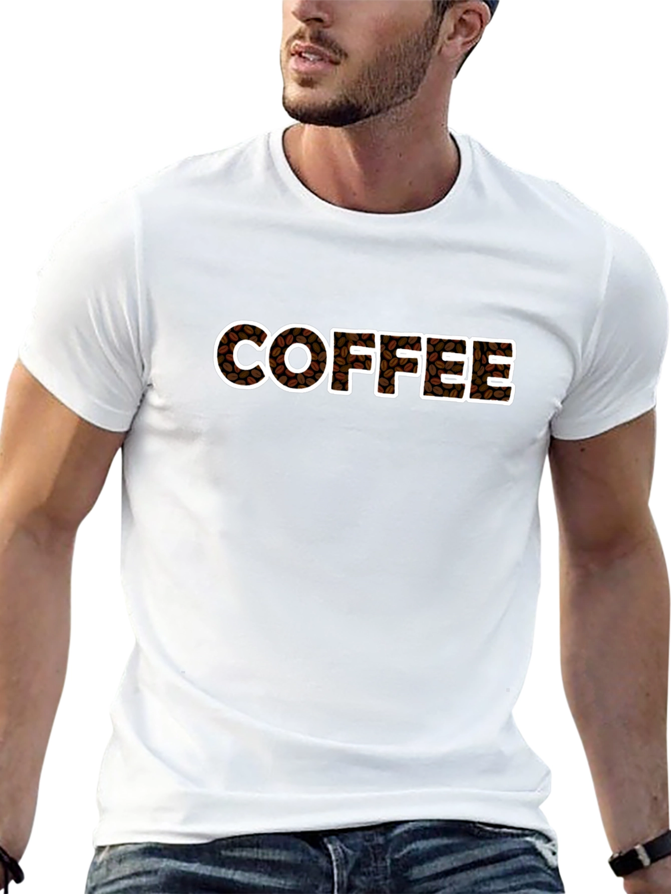 Coffee Bean Lettering T-Shirt - Black Cotton Tee