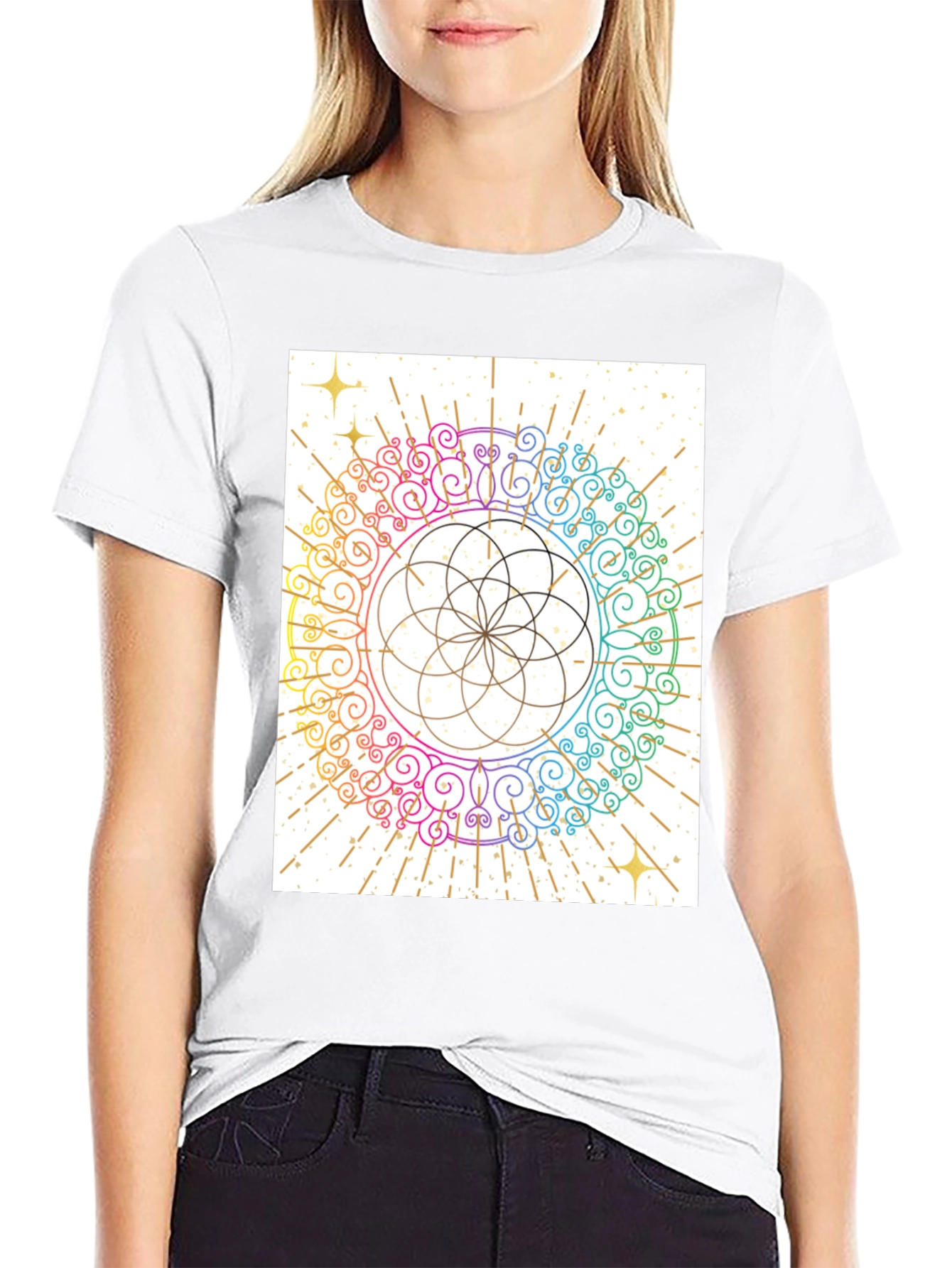 Rainbow Mandala Graphic Tee - Unique Design