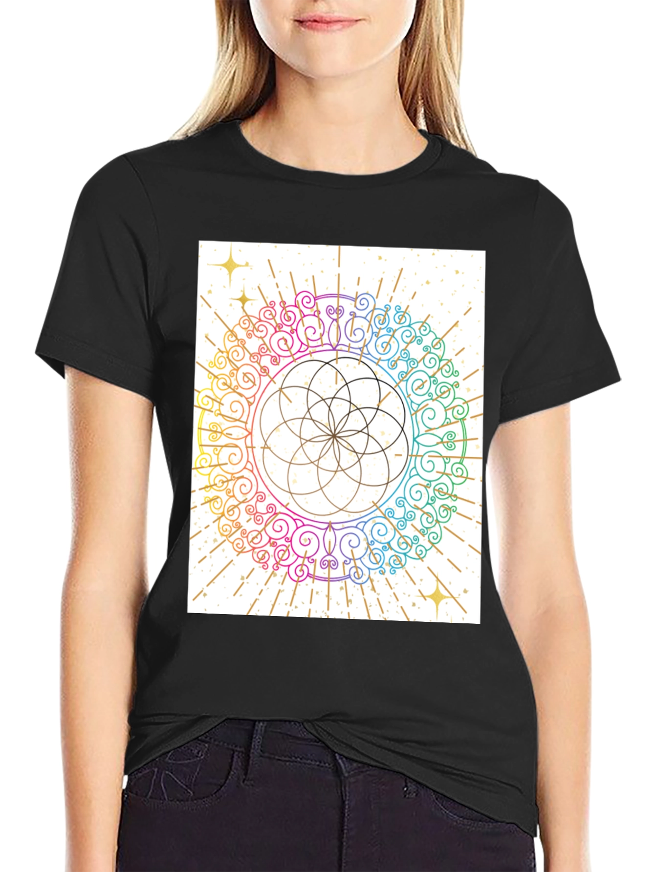 Rainbow Mandala Graphic Tee - Unique Design