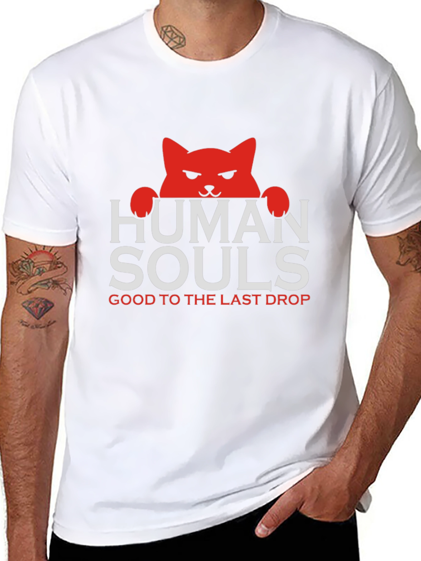 Human Souls Cat Graphic Black T-Shirt