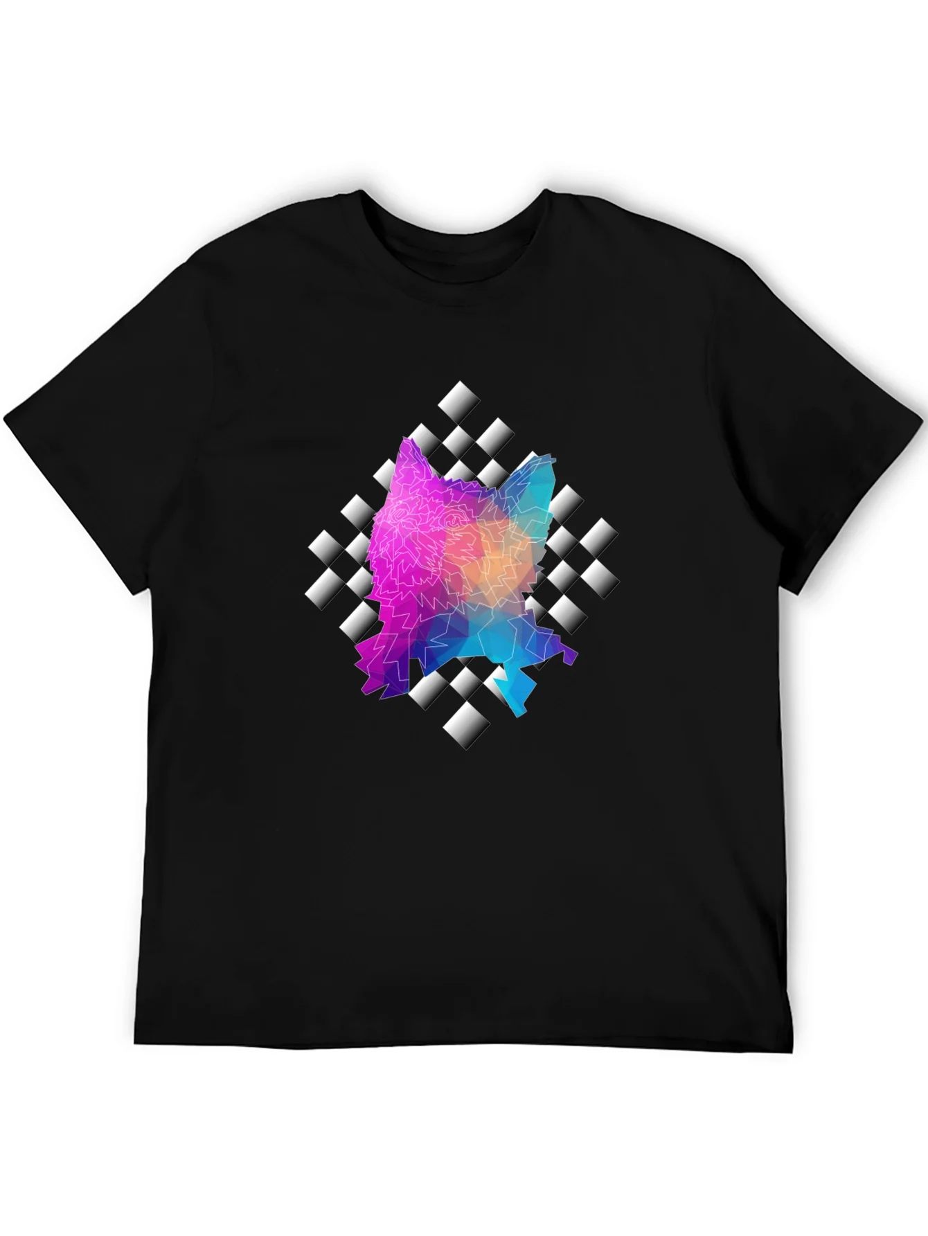 Geometric Wolf Graphic Black Tee