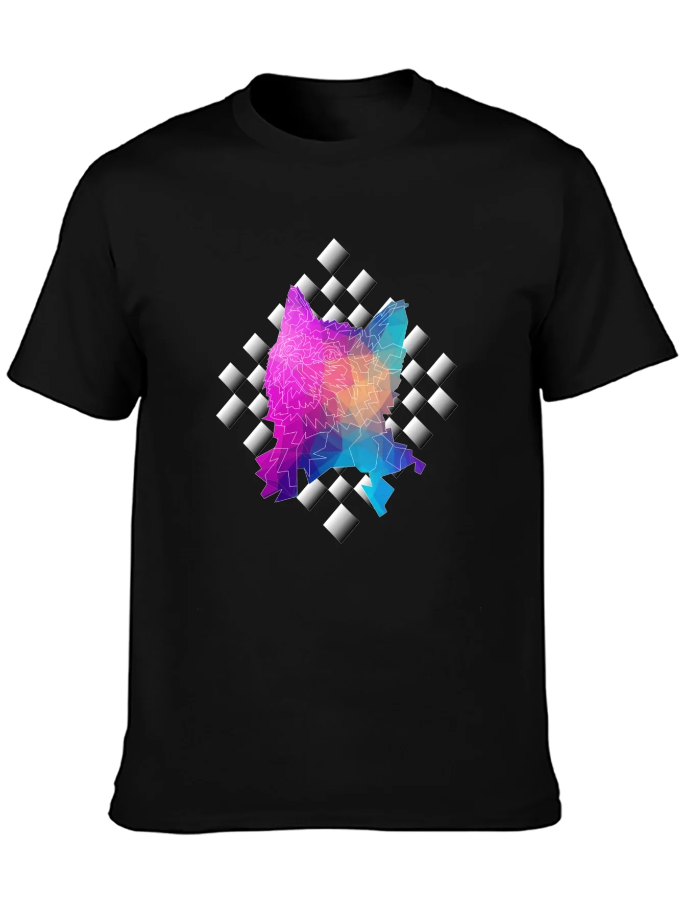 Geometric Wolf Graphic Black Tee