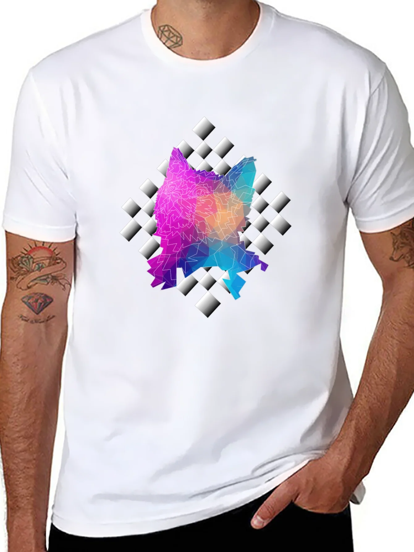Geometric Wolf Graphic Black Tee