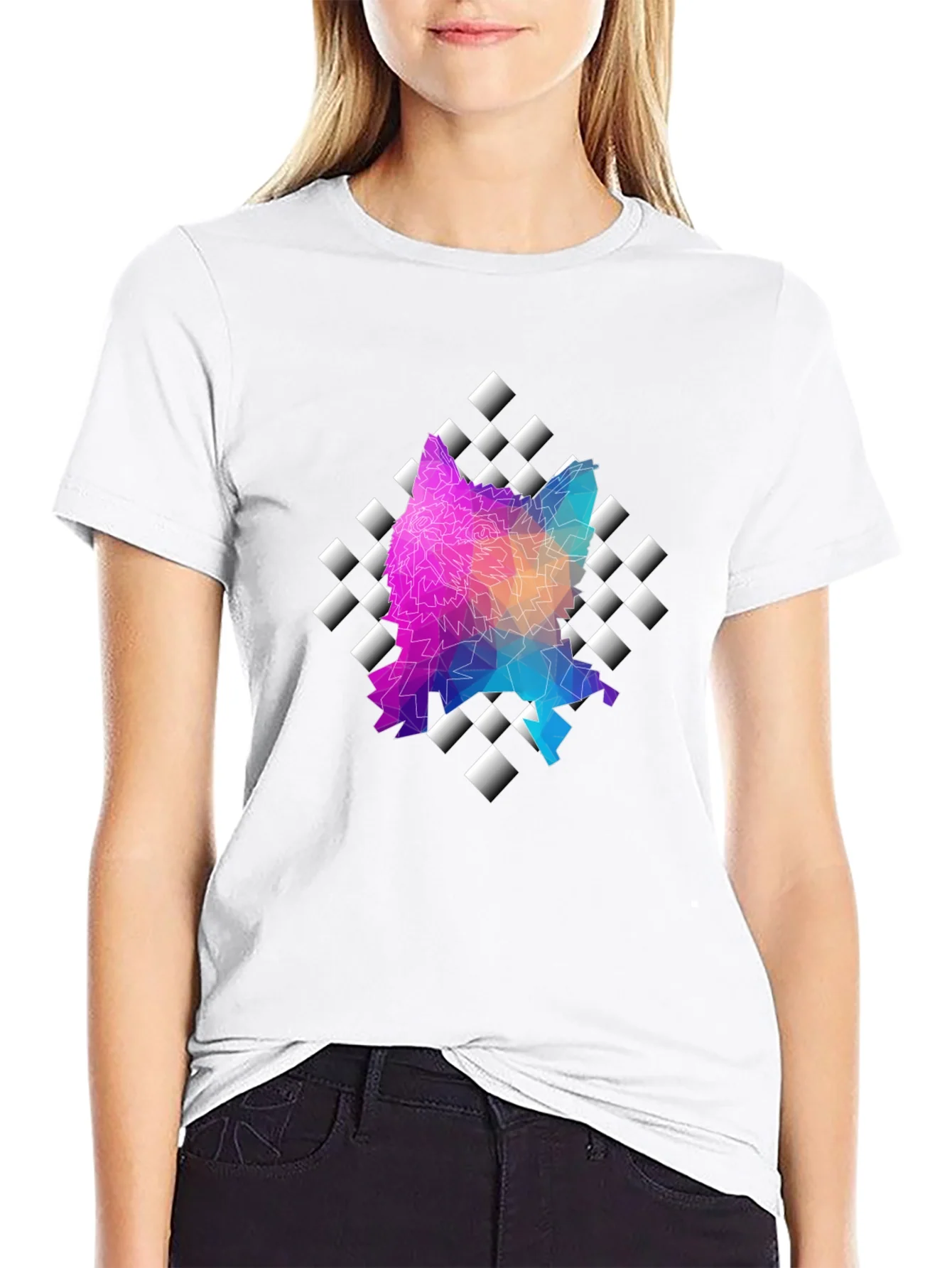Geometric Wolf Graphic Black Tee