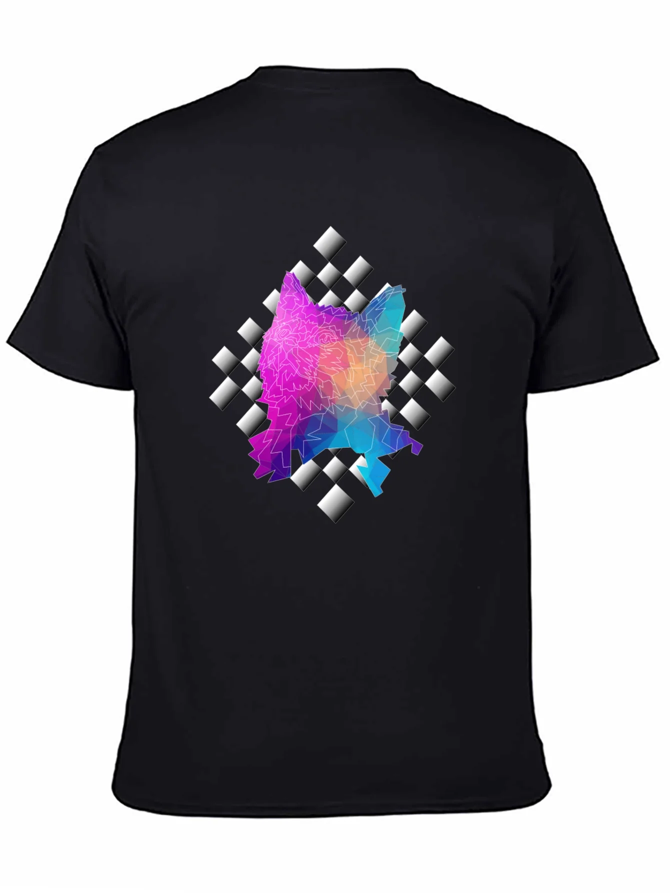 Geometric Wolf Graphic Black Tee