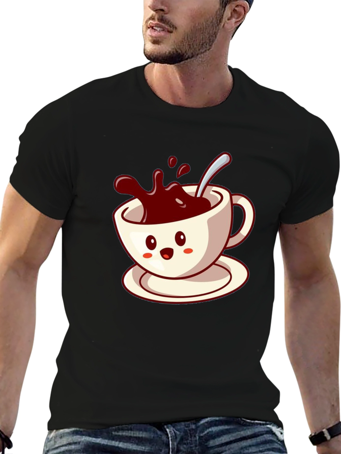 Cute Coffee Cup Graphic Tee - Black Casual Shirt