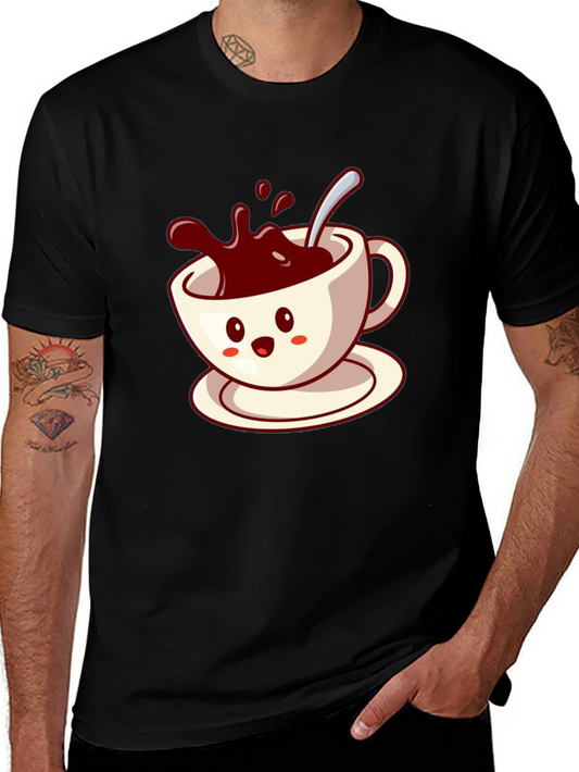 Cute Coffee Cup Graphic Tee - Black Casual Shirt