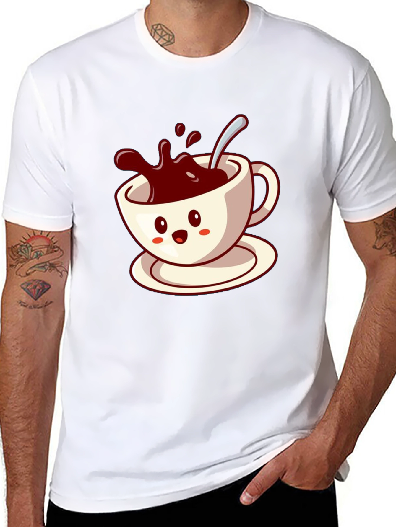 Cute Coffee Cup Graphic Tee - Black Casual Shirt