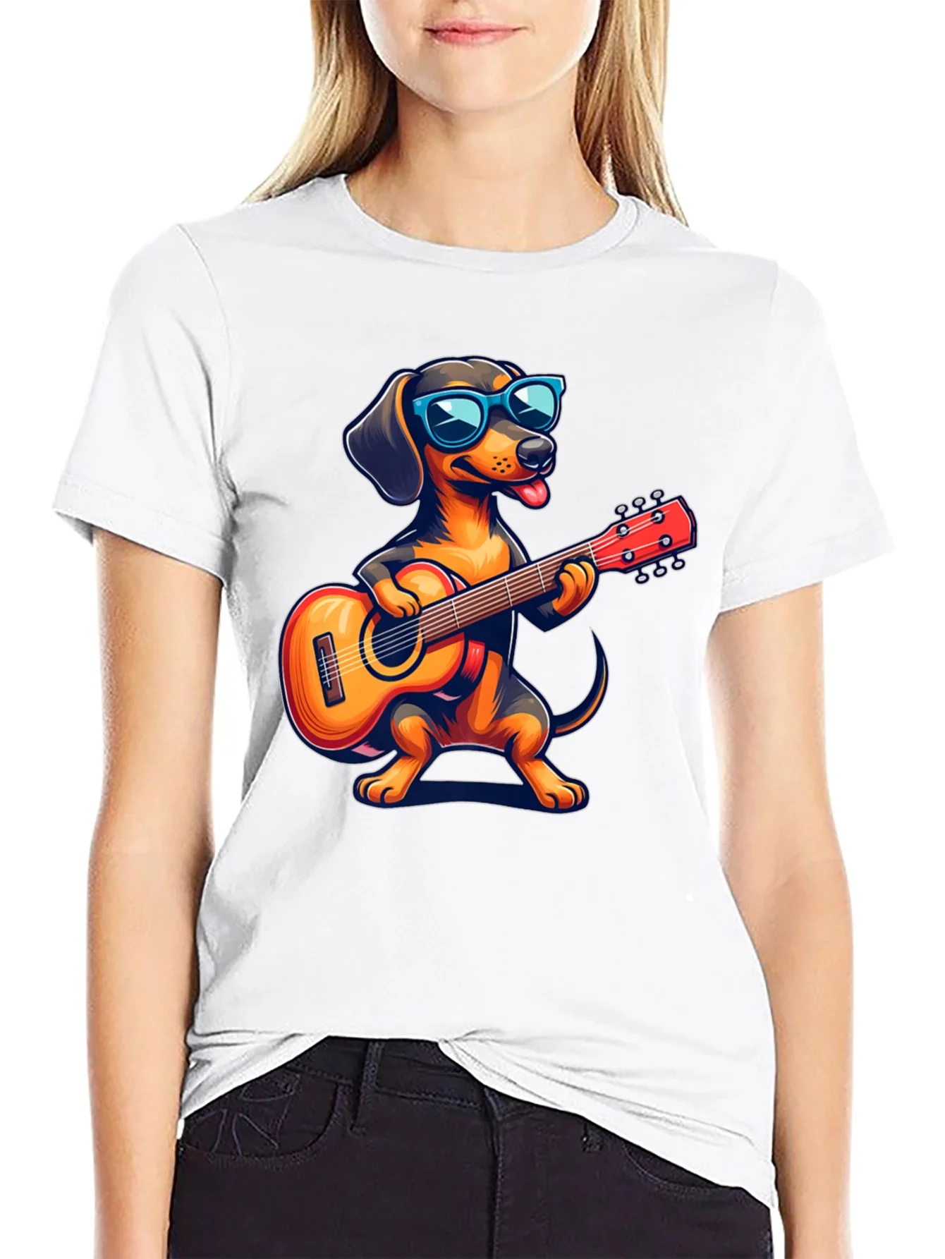 Dachshund Guitarist T-Shirt - Cool Dog Playing Music!