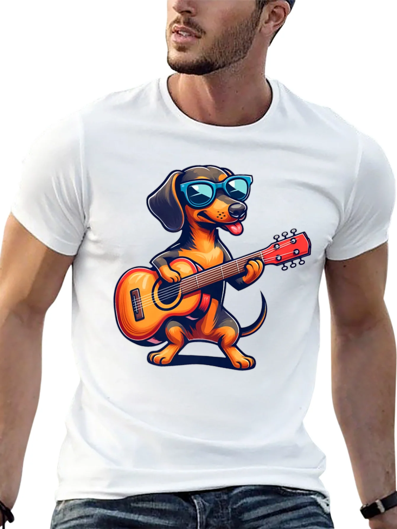 Dachshund Guitarist T-Shirt - Cool Dog Playing Music!