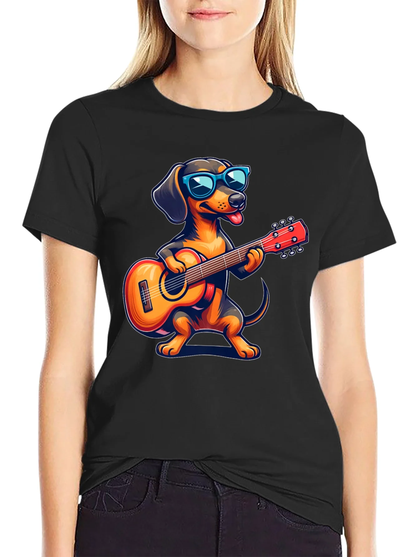 Dachshund Guitarist T-Shirt - Cool Dog Playing Music!