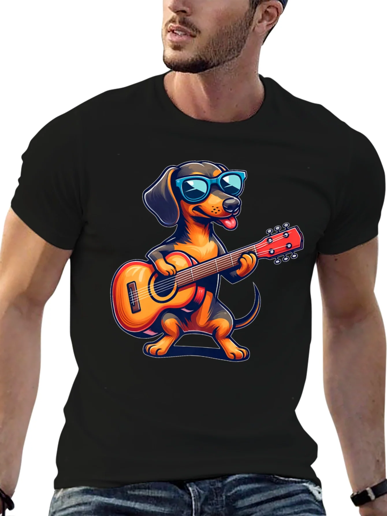 Dachshund Guitarist T-Shirt - Cool Dog Playing Music!