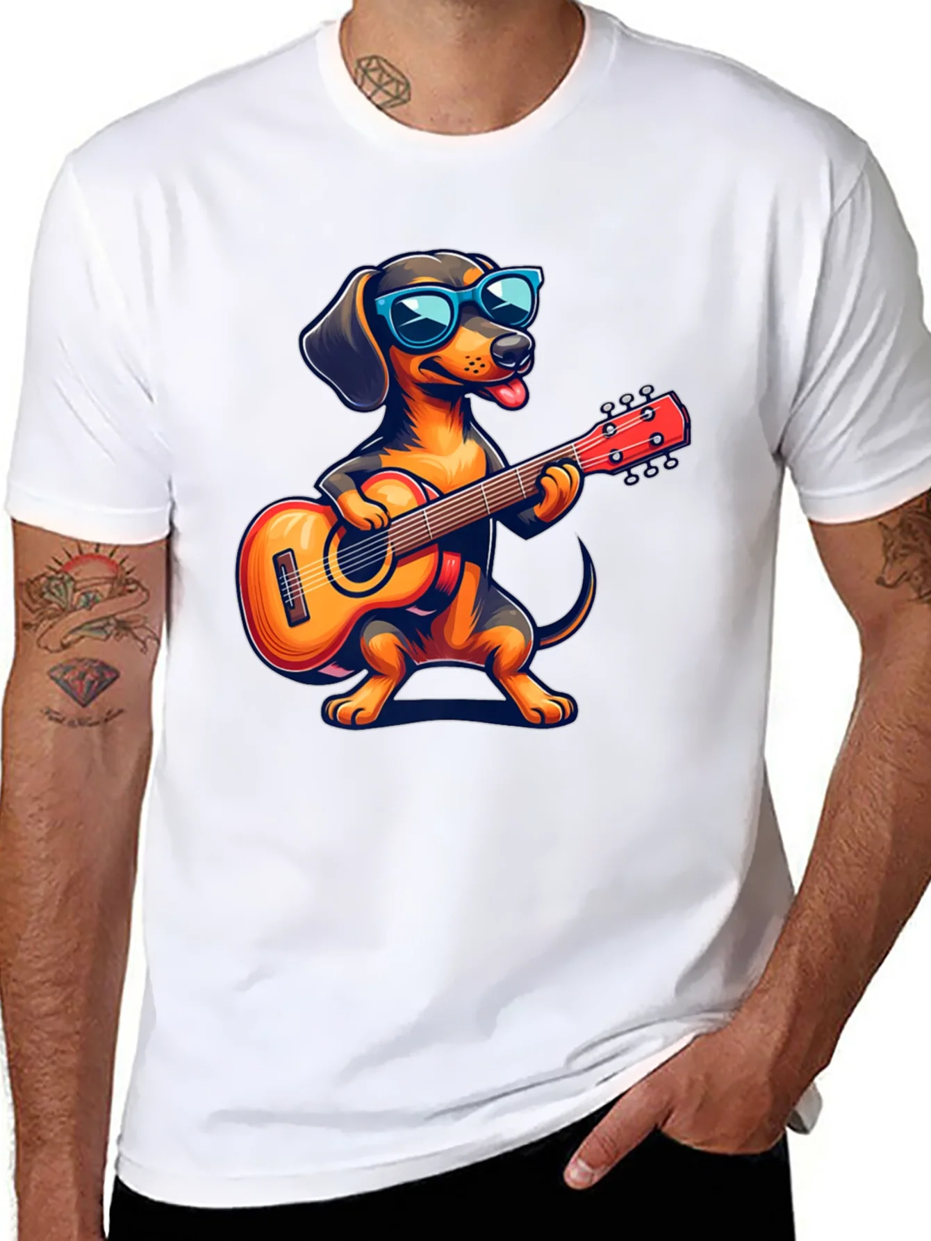 Dachshund Guitarist T-Shirt - Cool Dog Playing Music!
