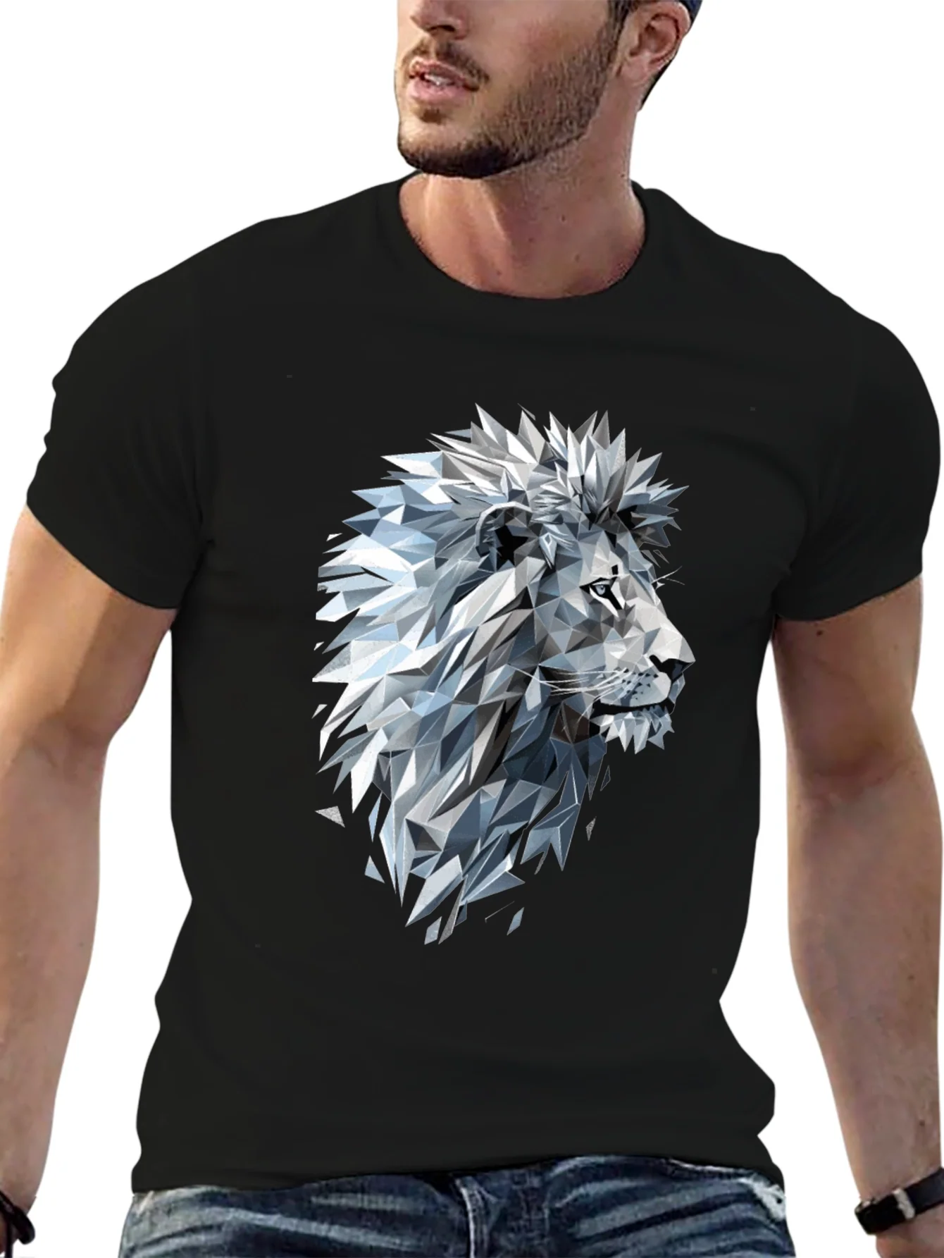 Geometric Lion Graphic Black T-Shirt