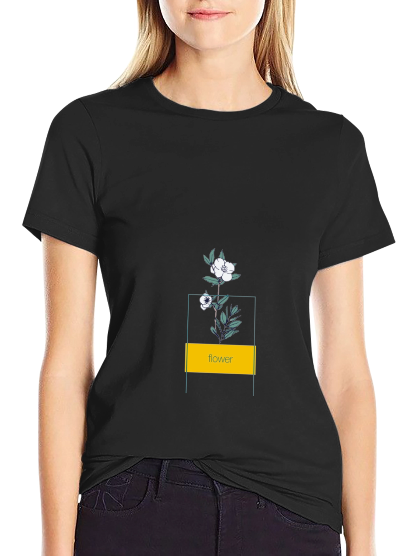 Floral Graphic Print Black T-Shirt