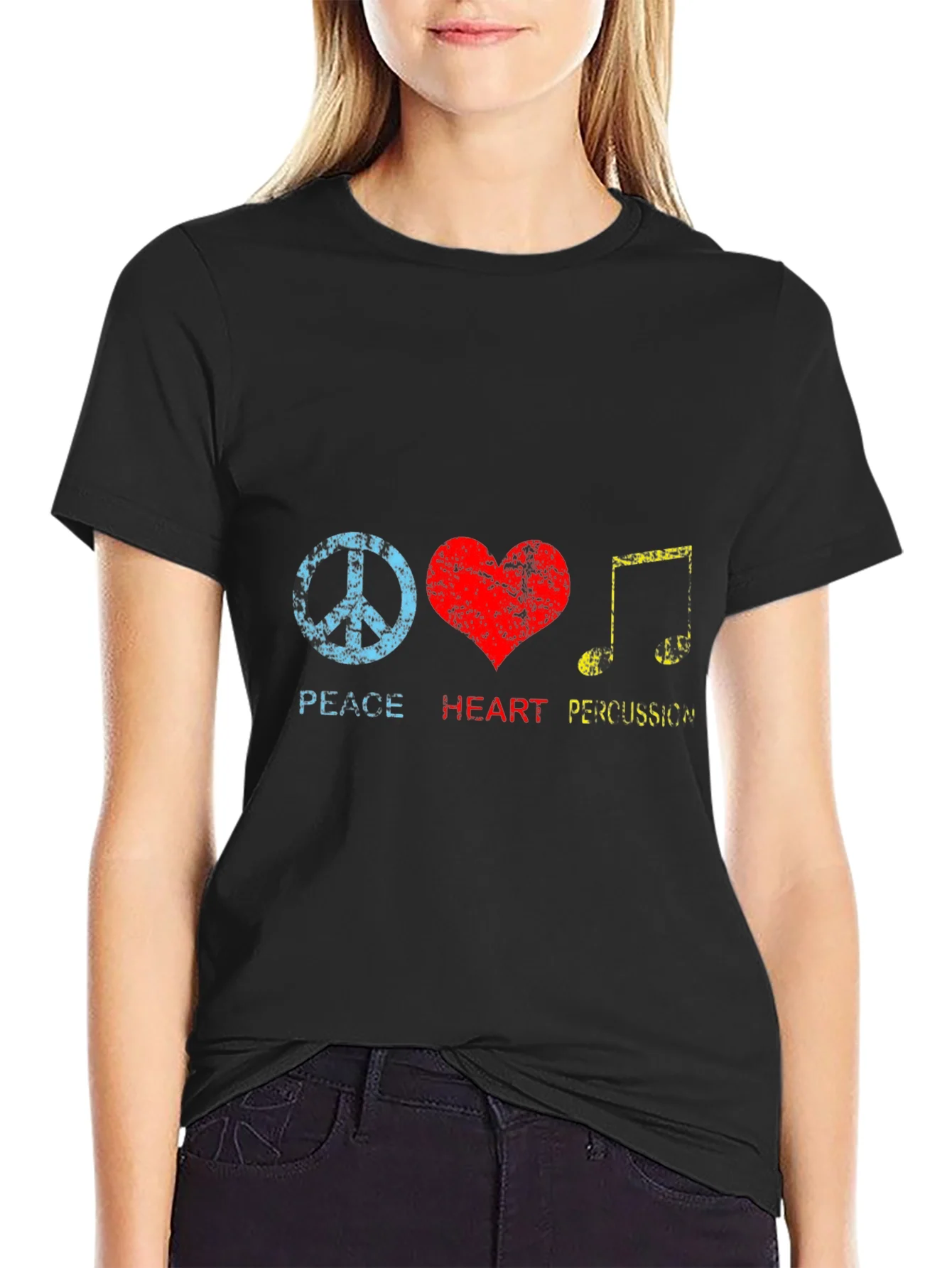 Peace Heart Percussion Black T-Shirt