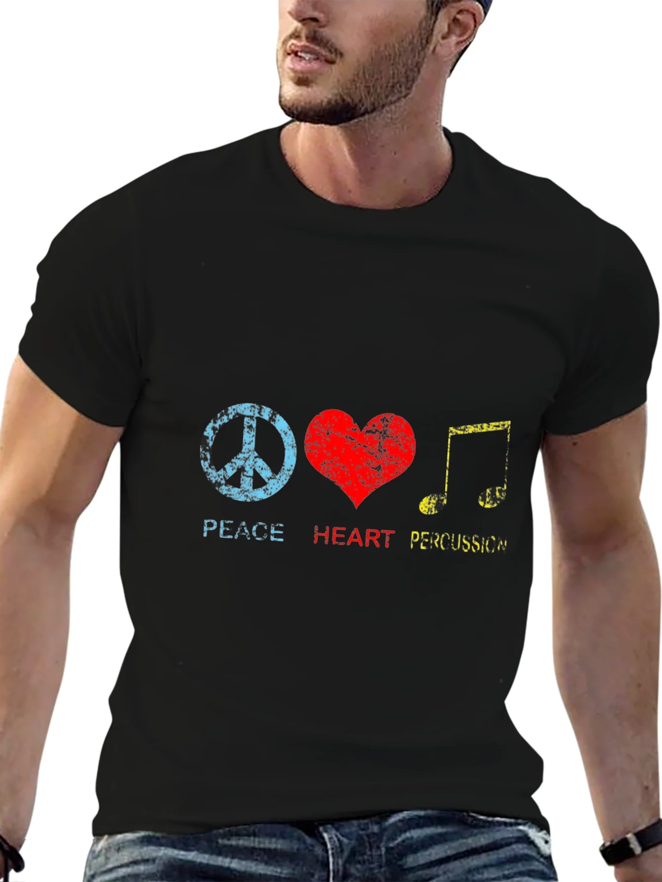 Peace Heart Percussion Black T-Shirt