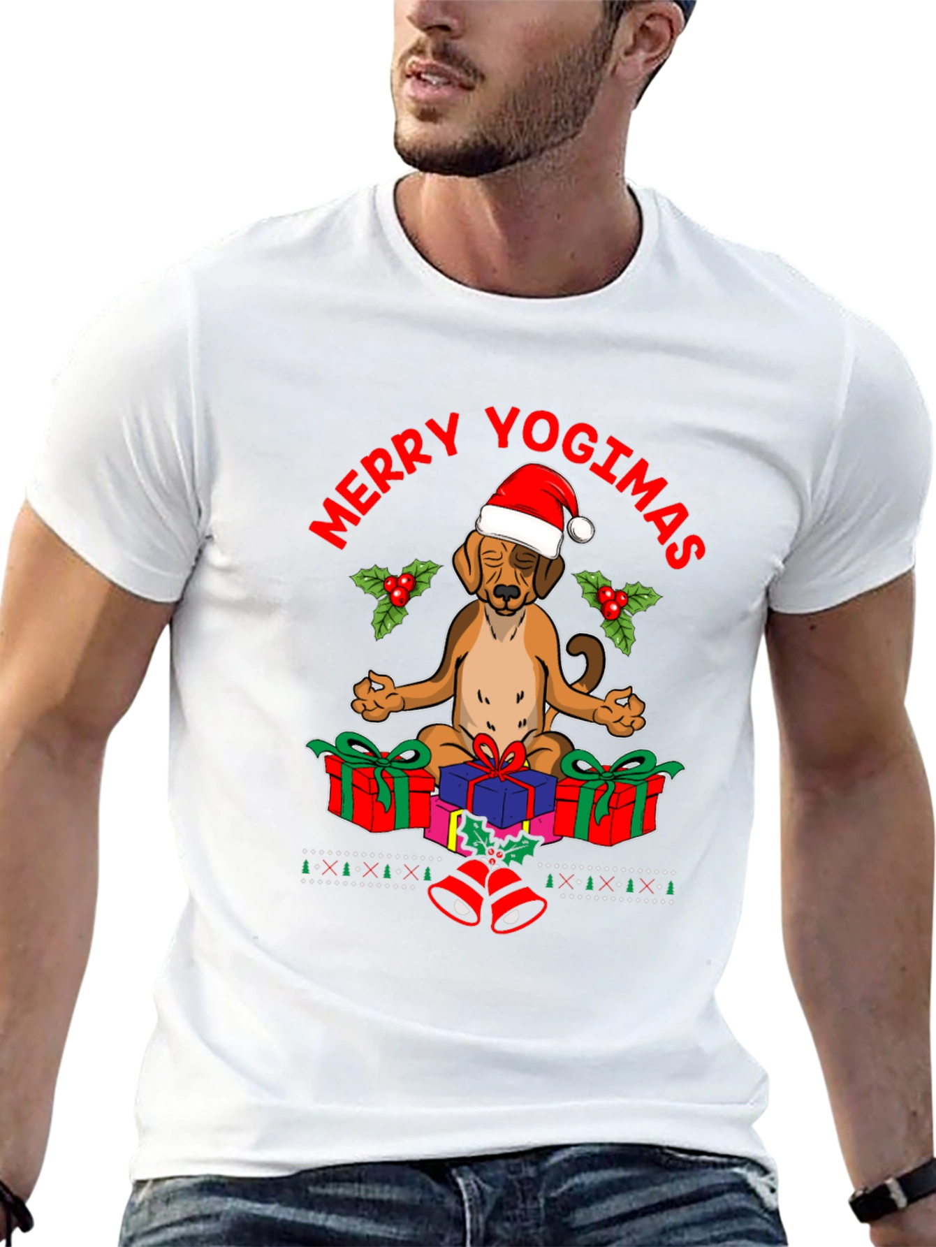 Merry Yogimas Dog T-Shirt - Holiday Yoga Gifts