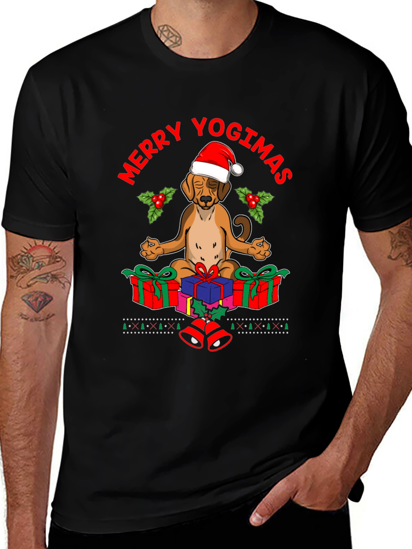 Merry Yogimas Dog T-Shirt - Holiday Yoga Gifts