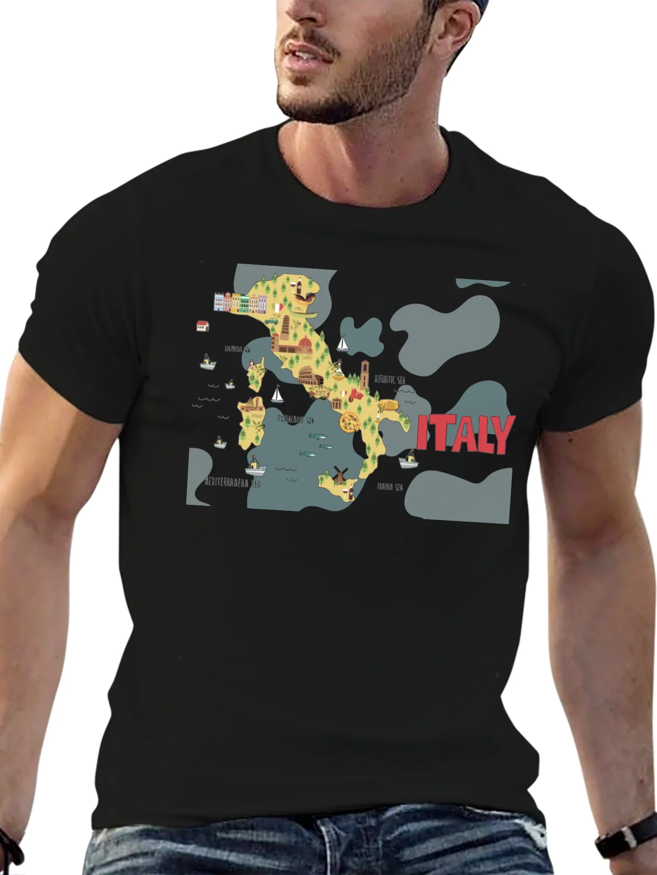 Italy Map Graphic T-Shirt - Black