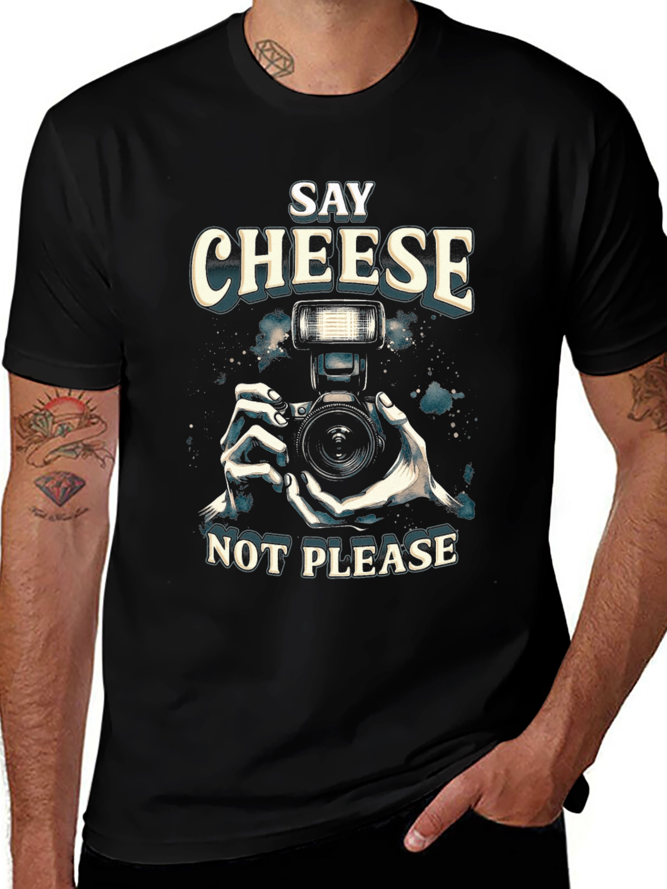 Say Cheese Not Please Black Graphic Tee