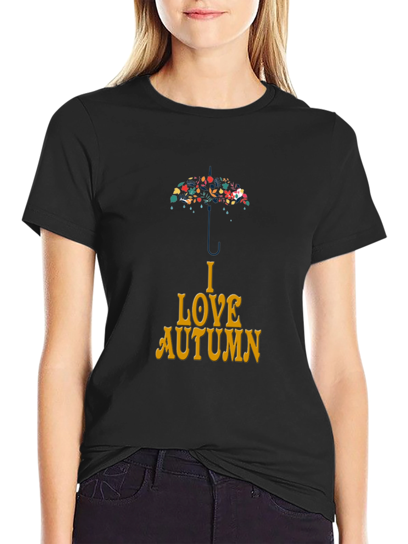 I Love Autumn Umbrella Graphic T-Shirt
