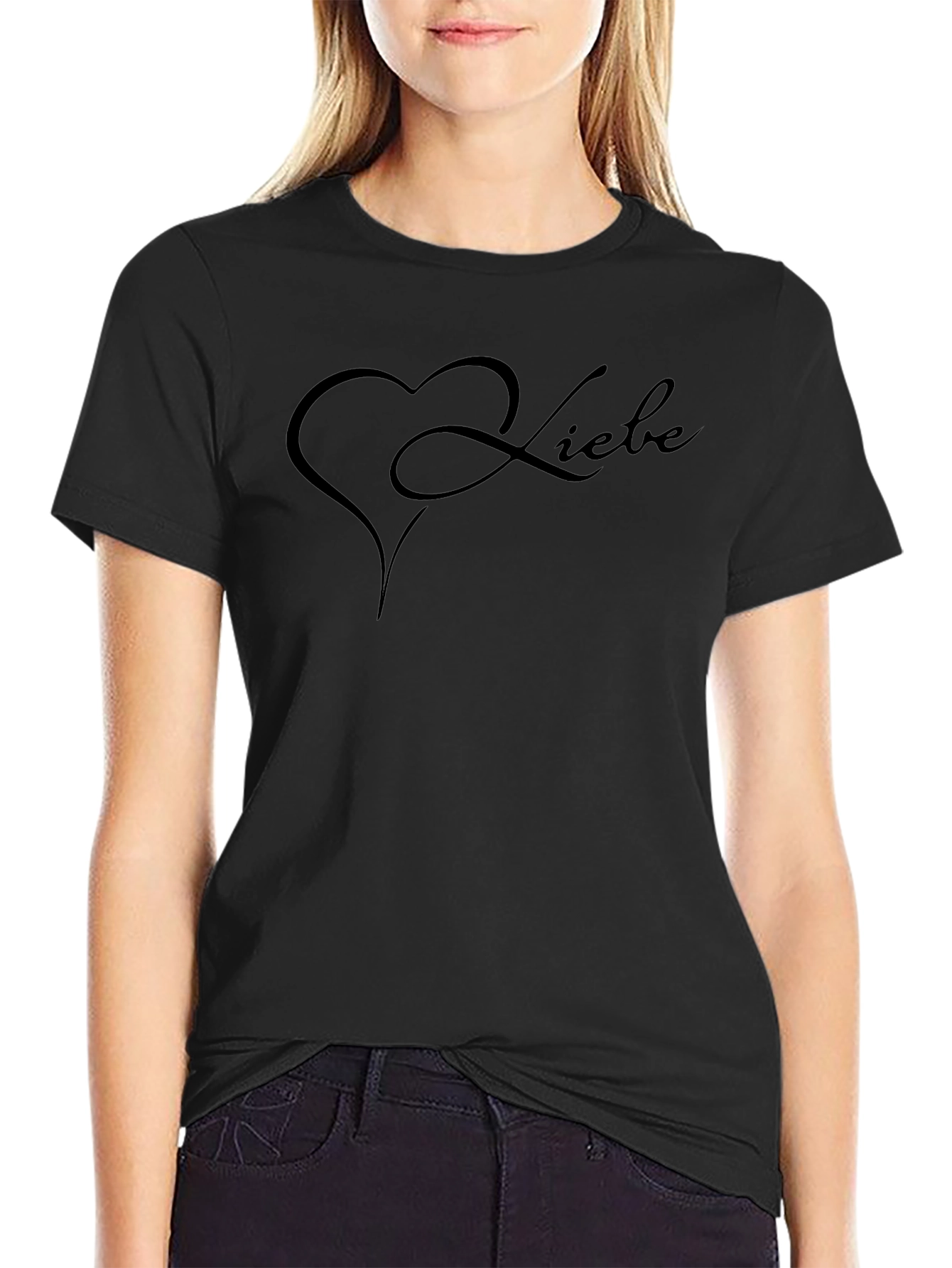 Love Heart German Liebe Text Black T-Shirt