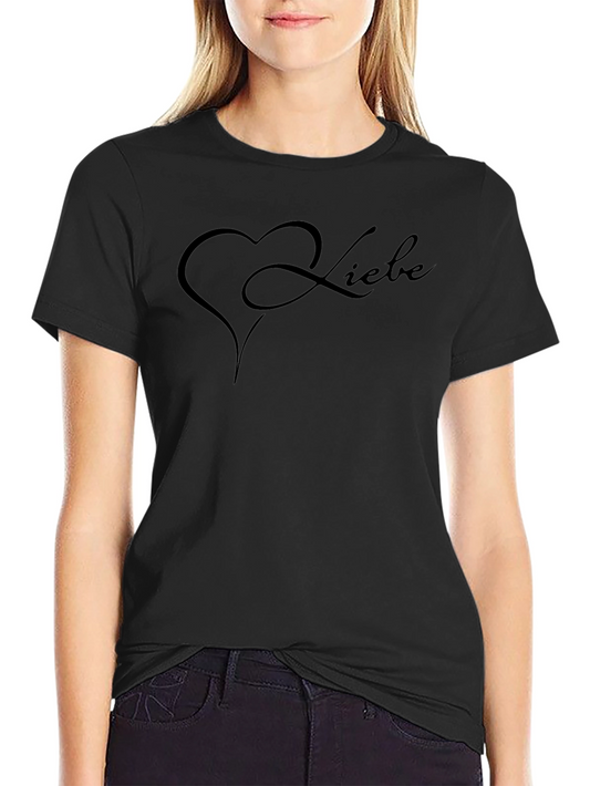 Love Heart German Liebe Text Black T-Shirt