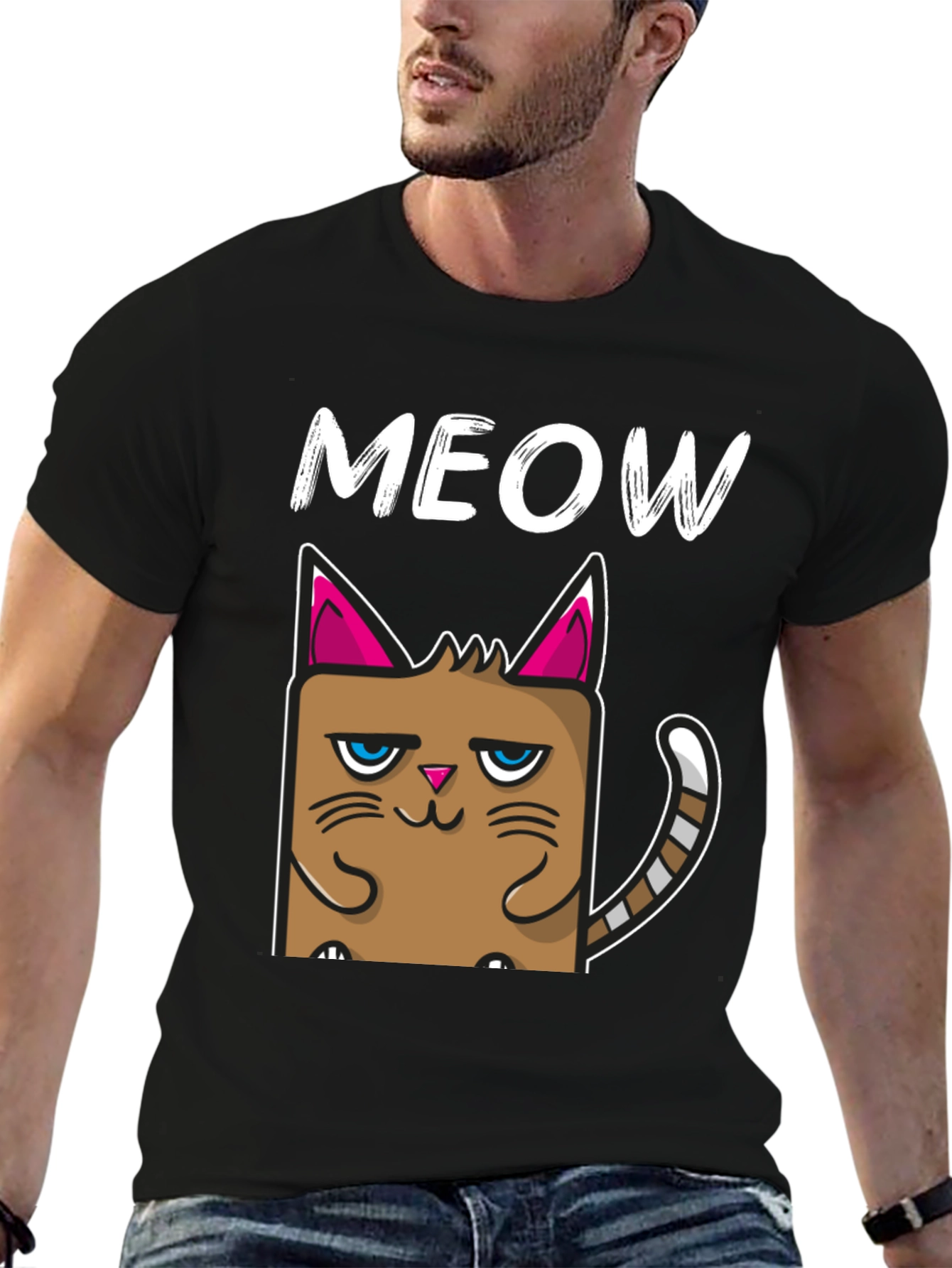Grumpy Cat Meow Graphic Tee - Black Cotton T-Shirt