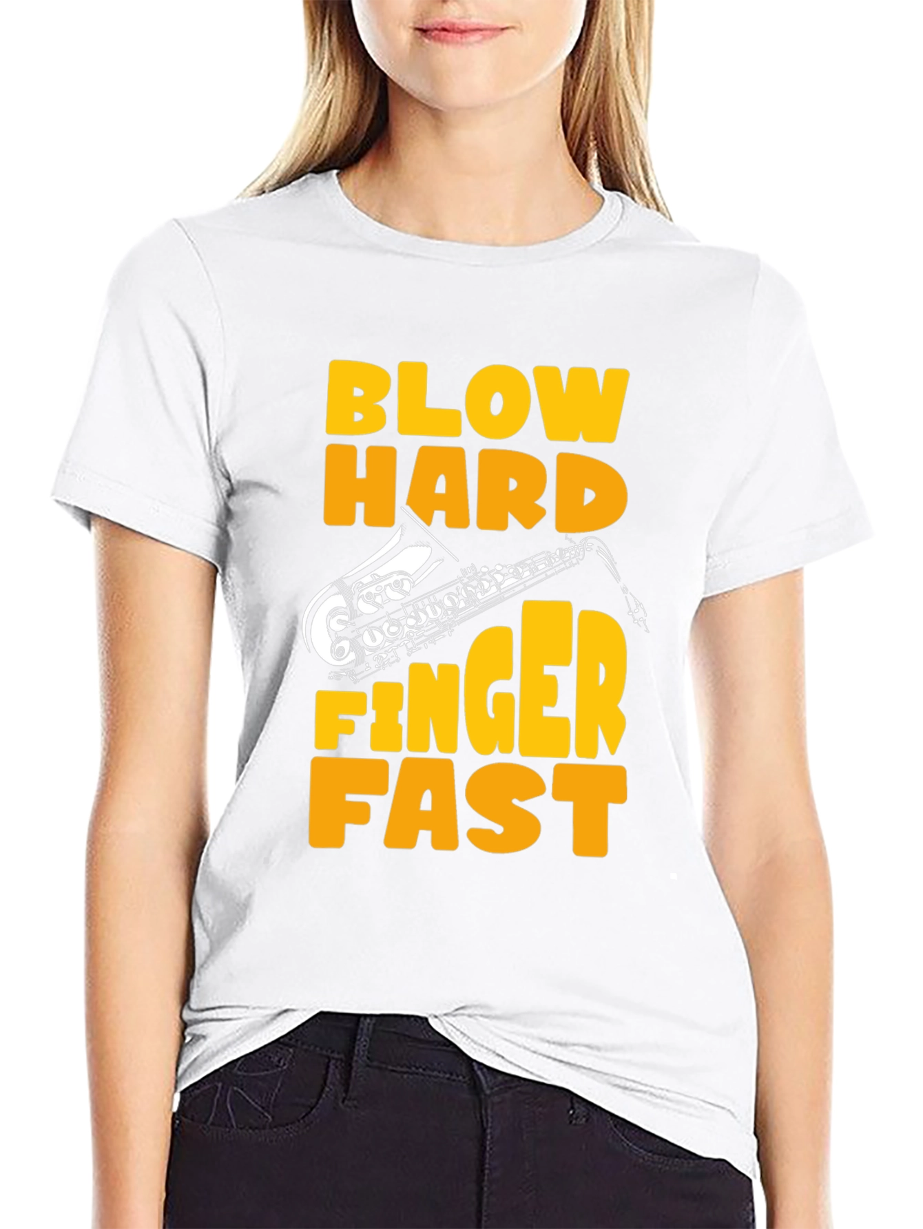 Blow Hard Finger Fast Saxophone Graphic Tee