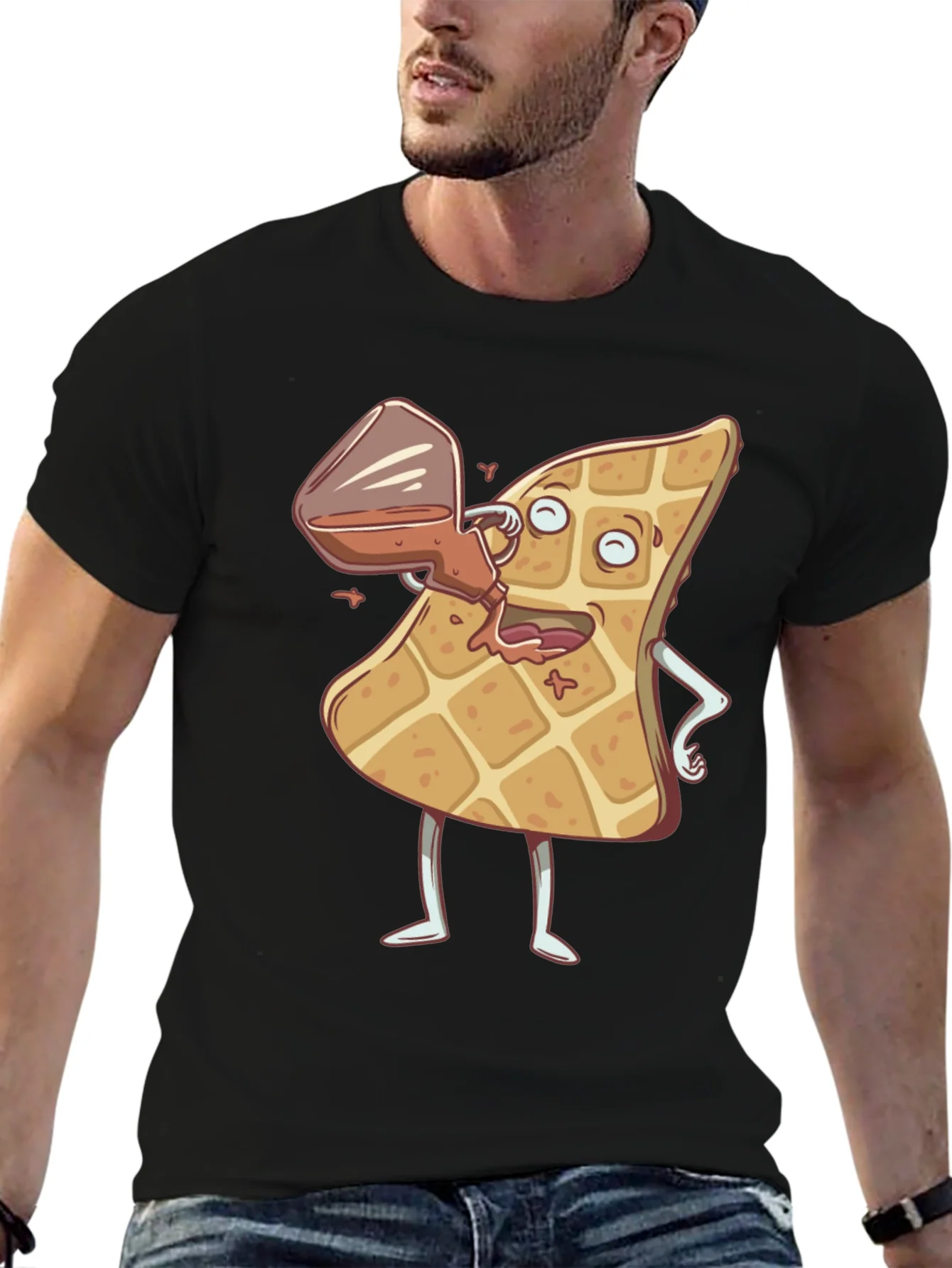 Cartoon Waffle and Syrup Funny T-Shirt