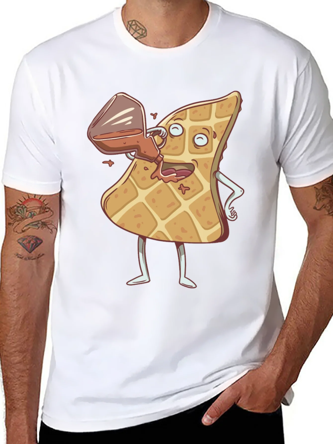 Cartoon Waffle and Syrup Funny T-Shirt