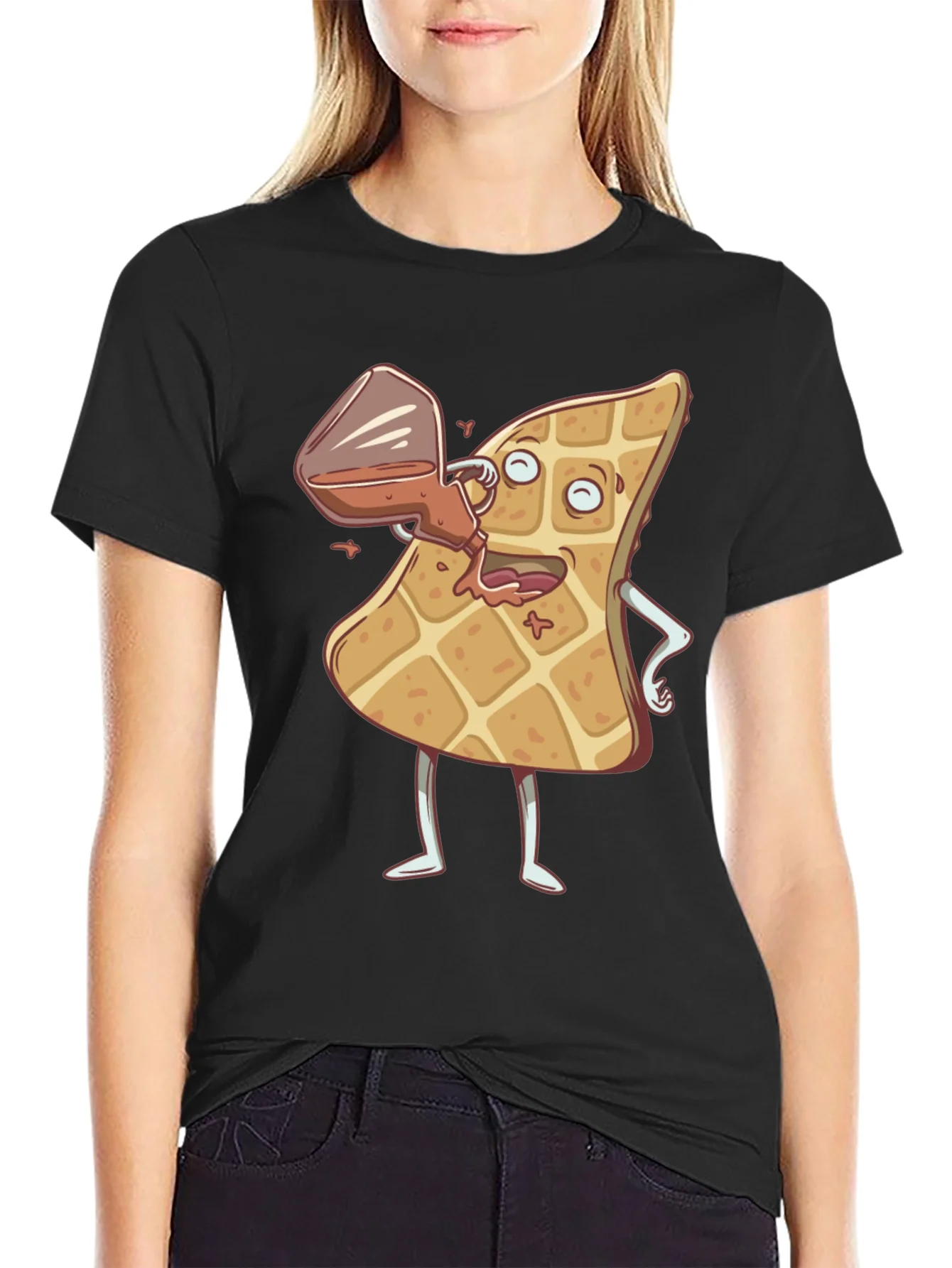 Cartoon Waffle and Syrup Funny T-Shirt