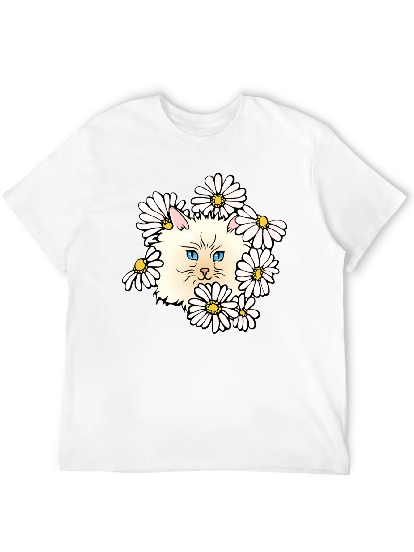 Cat & Daisy Graphic T-Shirt - Black