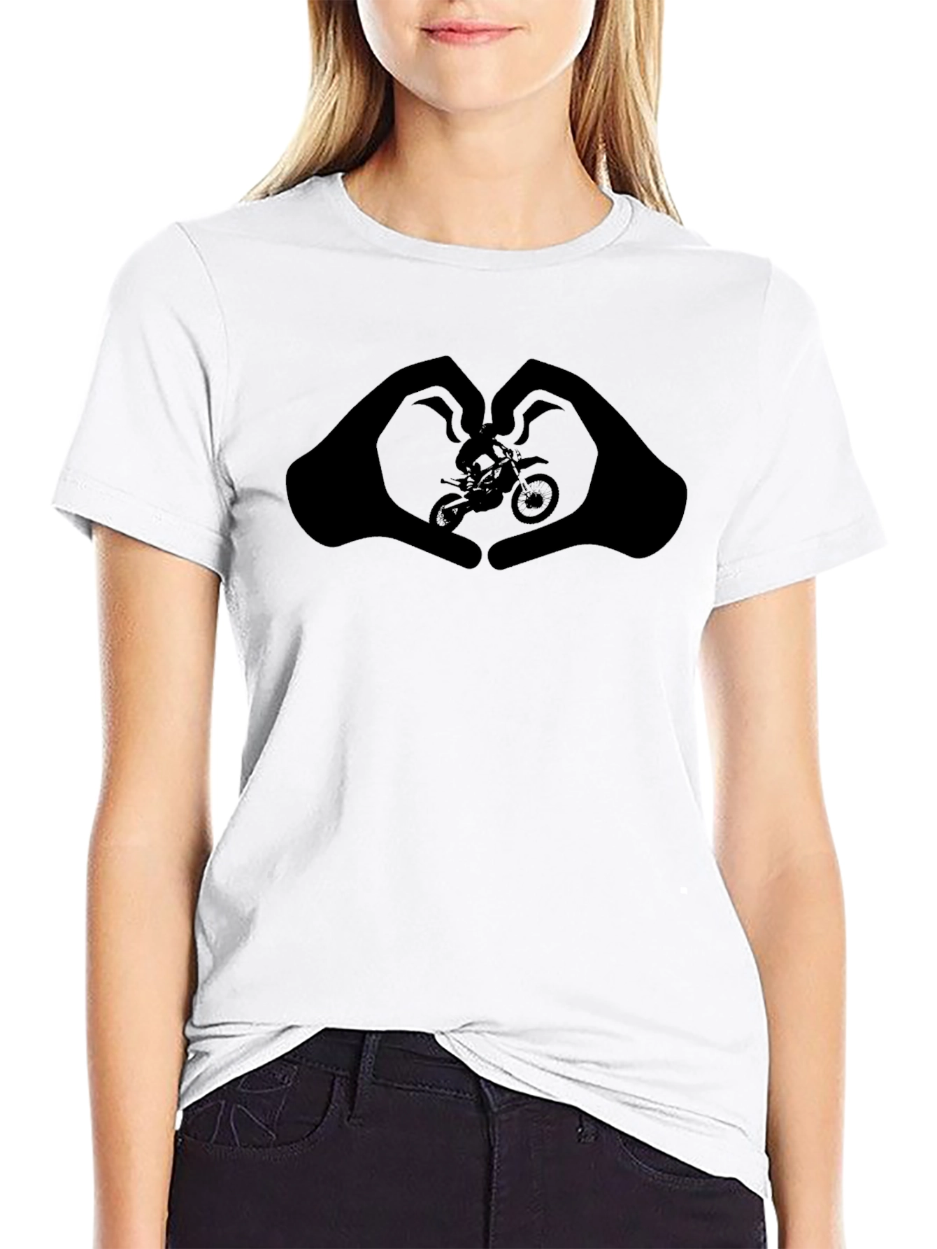 Motorcycle Heart Hands Graphic Tee - Black