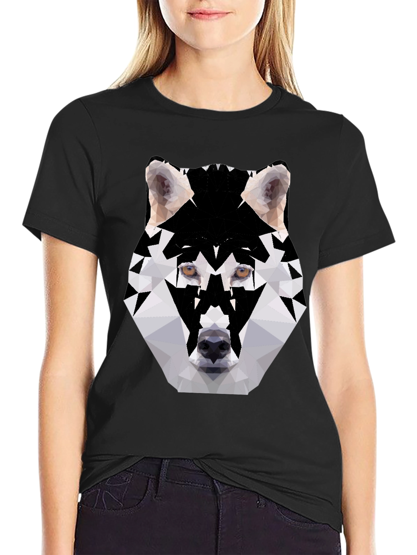Geometric Wolf Graphic Tee - Black T-Shirt