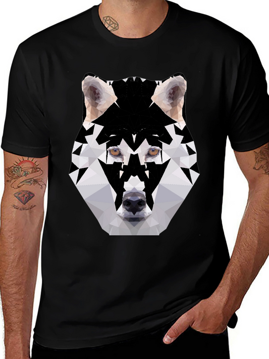 Geometric Wolf Graphic Tee - Black T-Shirt
