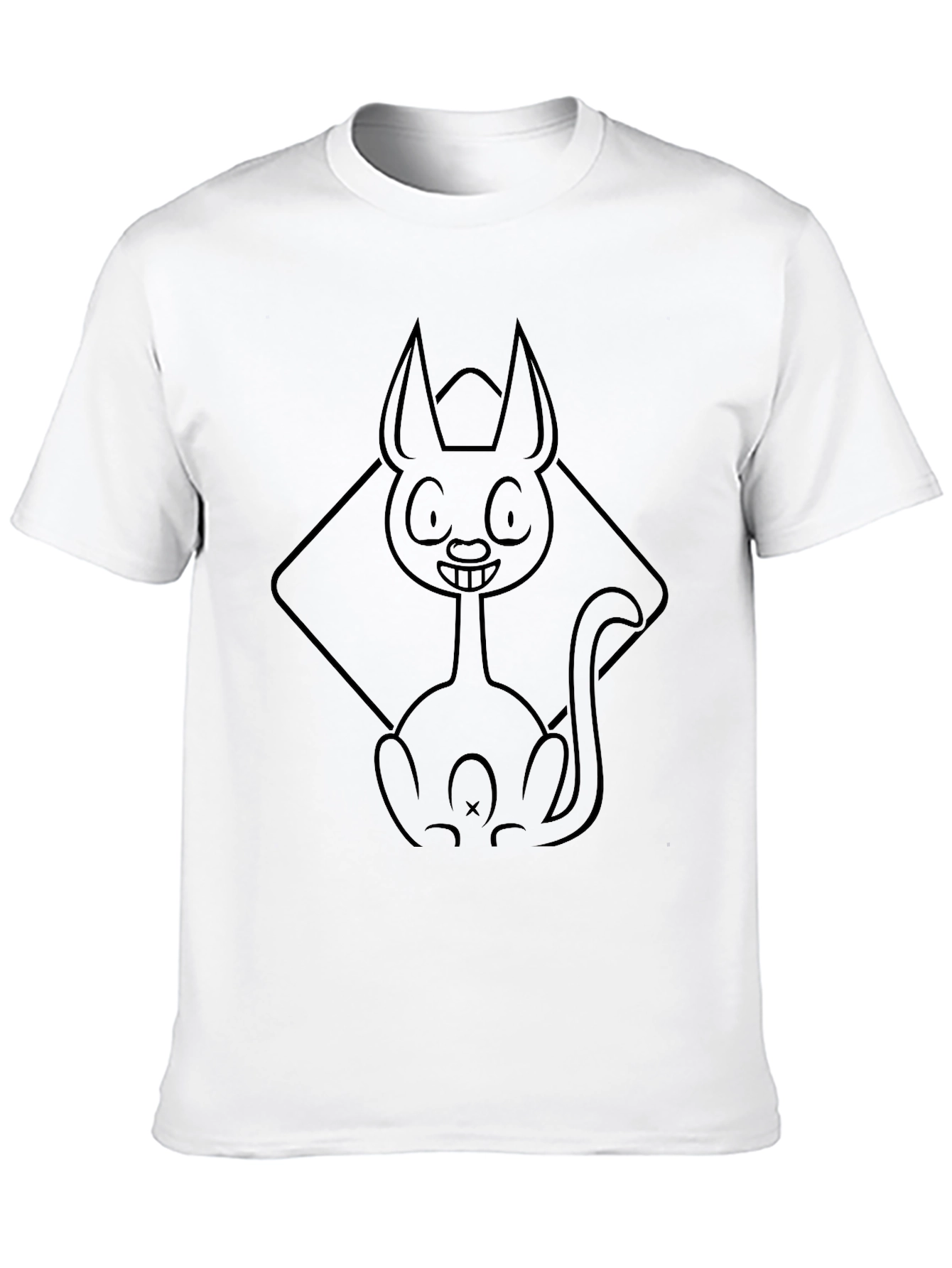 Cartoon Cat Outline Black T-Shirt