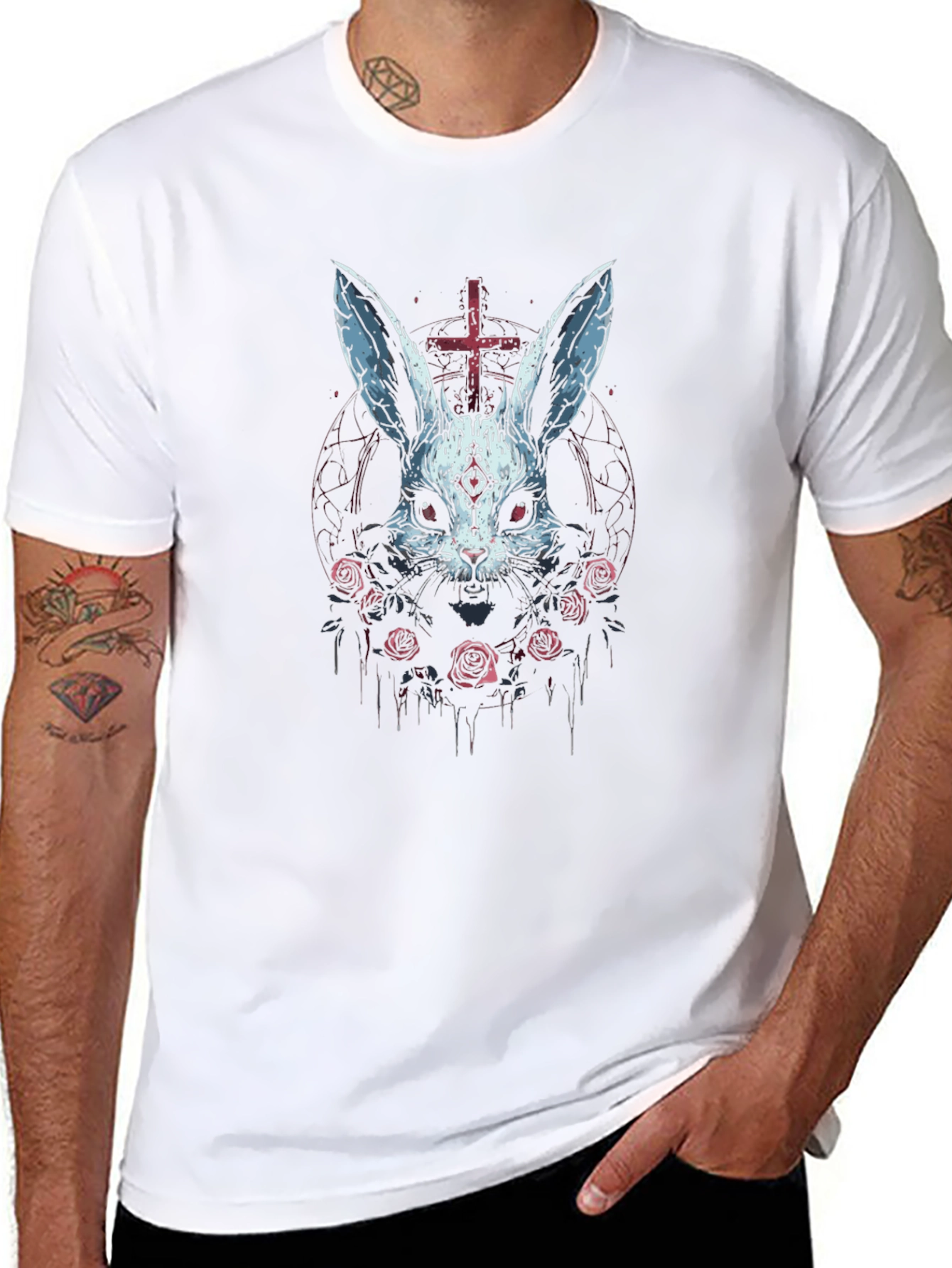 Dark Bunny T-Shirt - Inverted Cross & Roses