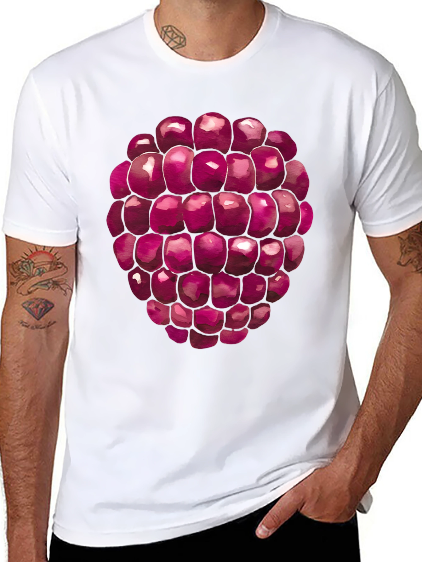 Raspberry Graphic Tee - Black Cotton T-Shirt