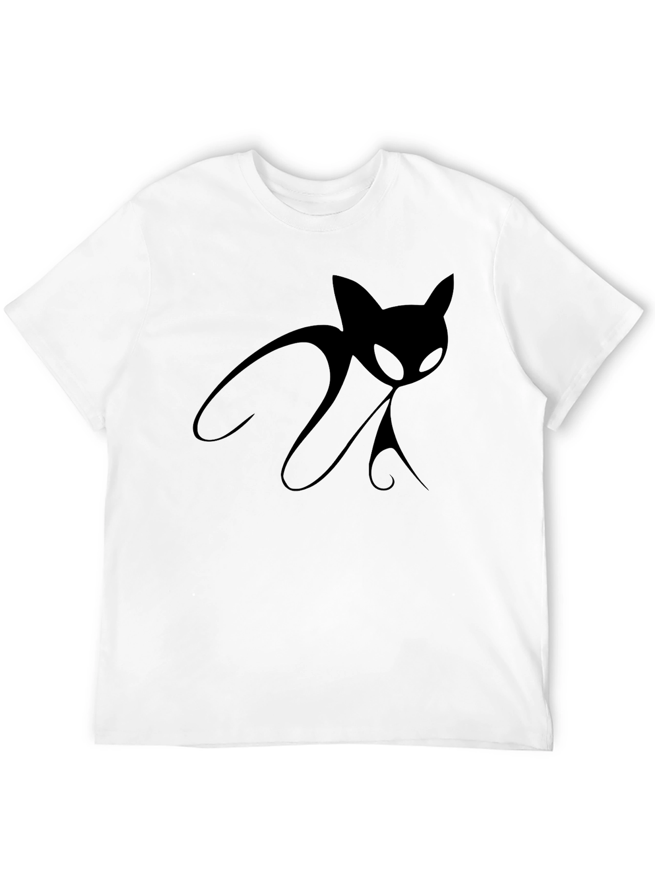 Mens Black T-Shirt with Stylized Cat Design
