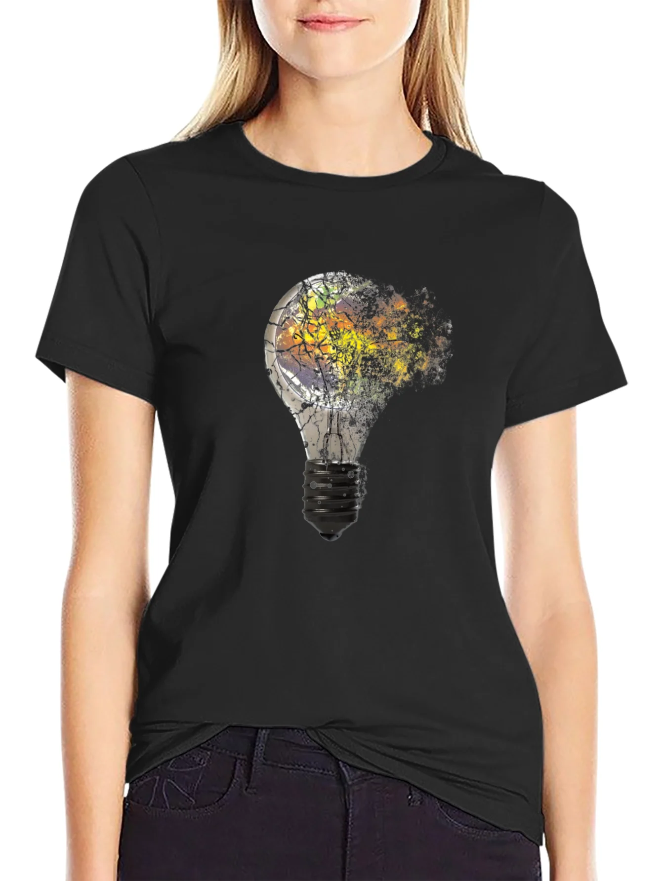 Shattered Light Bulb Graphic T-Shirt