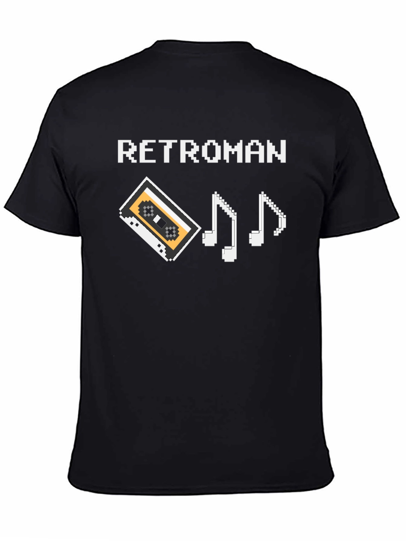 Retroman Black Pixel Cassette & Music Notes T-Shirt