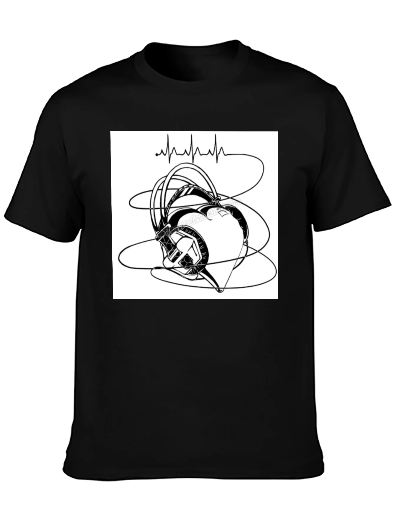 Heartbeat Headphones Graphic T-Shirt - Black