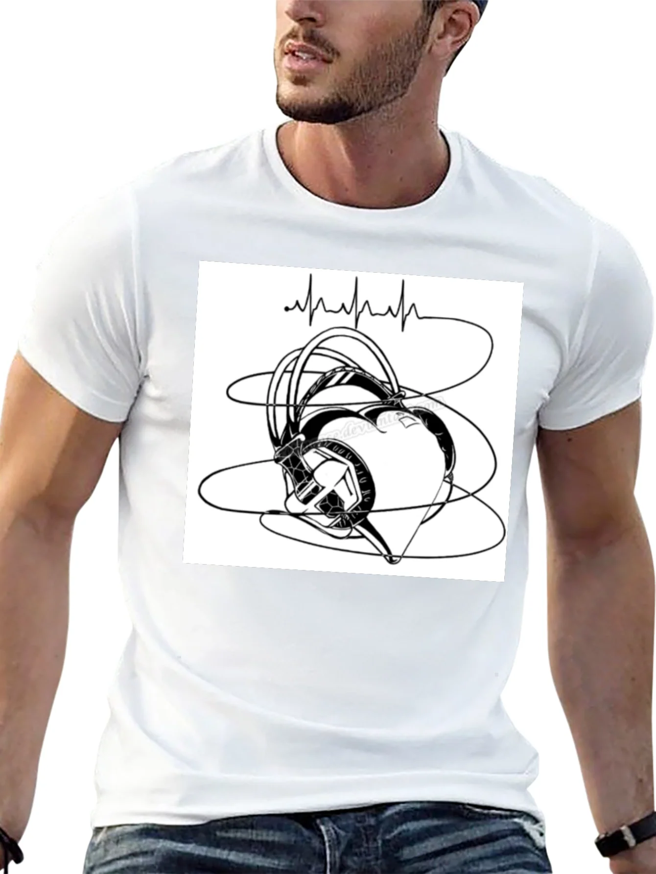 Heartbeat Headphones Graphic T-Shirt - Black