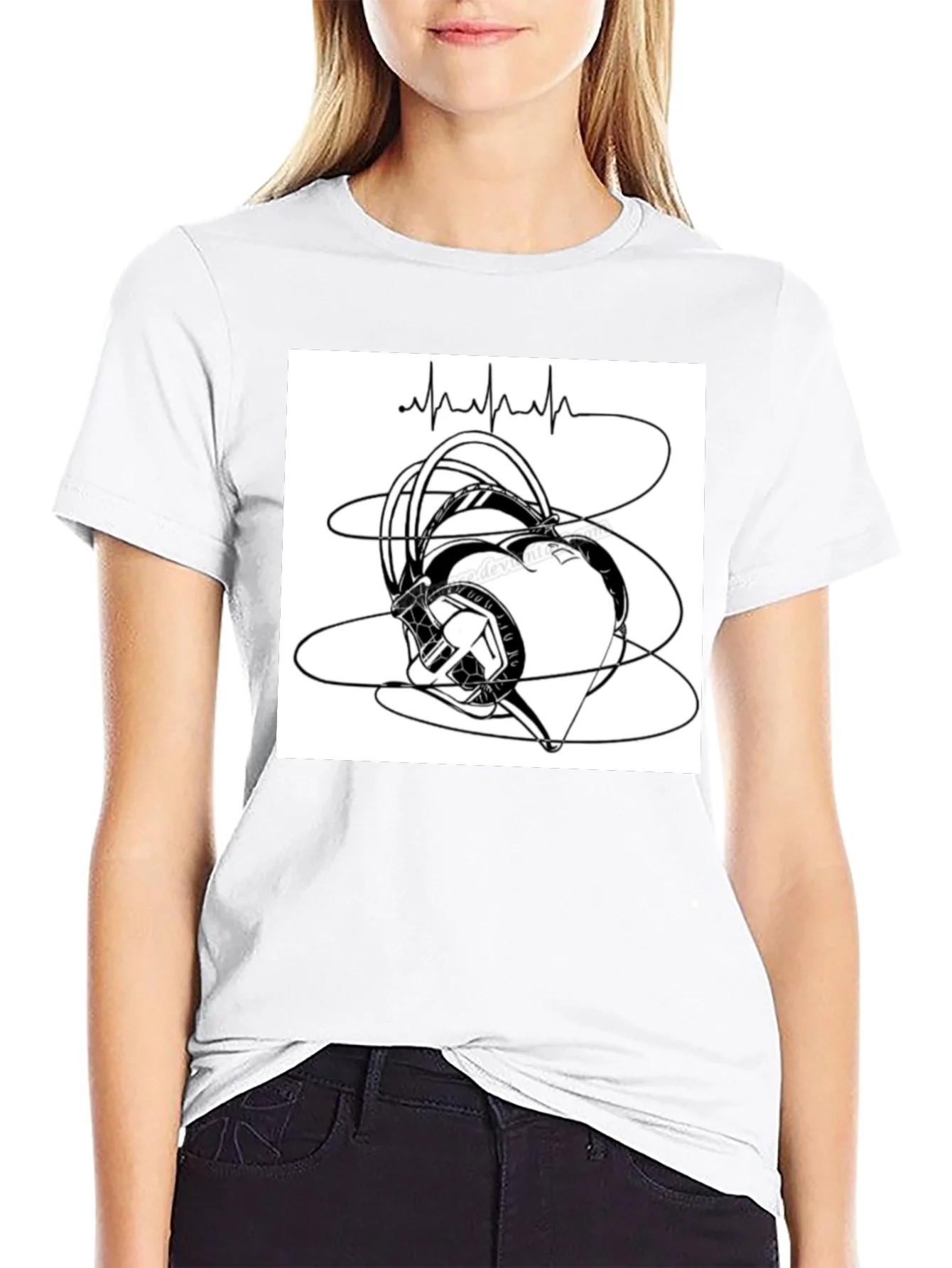 Heartbeat Headphones Graphic T-Shirt - Black